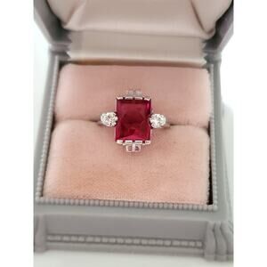Vintage 10K Gold Mid-Century Lab-created Ruby and White Sapphire Ring
